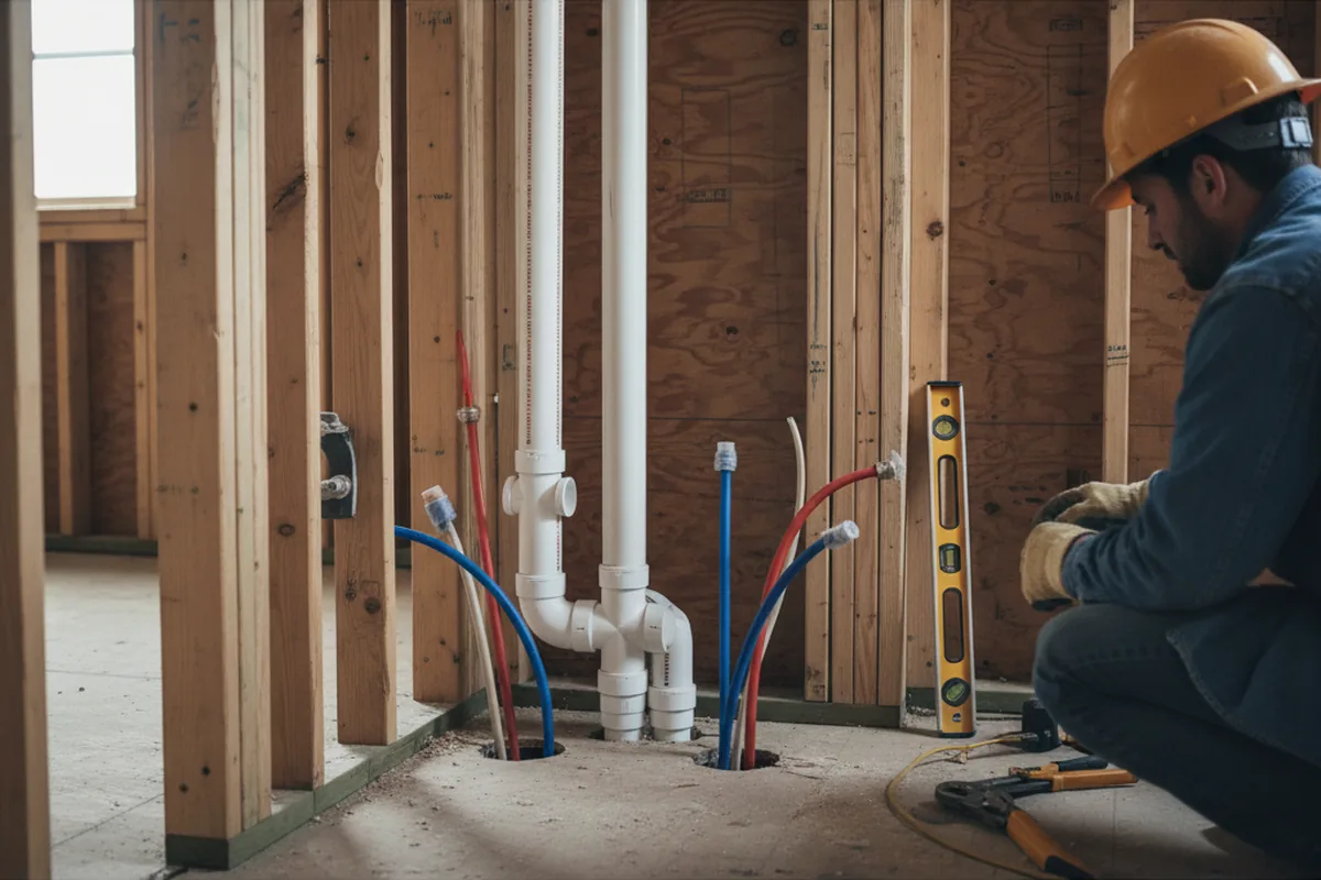 Drain and supply rough-in during Sump Pump Repair in Norwalk